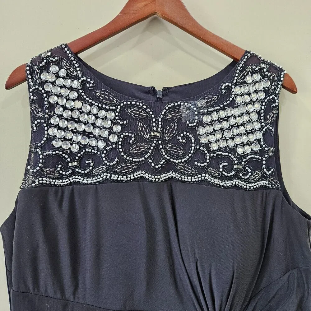 Patra Women's Faux Wrap Maxi Dress Blue Embellished Sleeveless Formal Cocktail